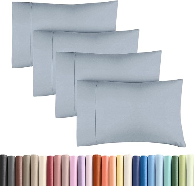 Standard Pillow Cases Set of 4 - Soft Hotel Quality Pillowcase Covers - Comfy Bedding for Women, Men, Kids & Teens - Machine Washable Pillow Protectors - 4 Piece Set - Standard Size Heathered Blue