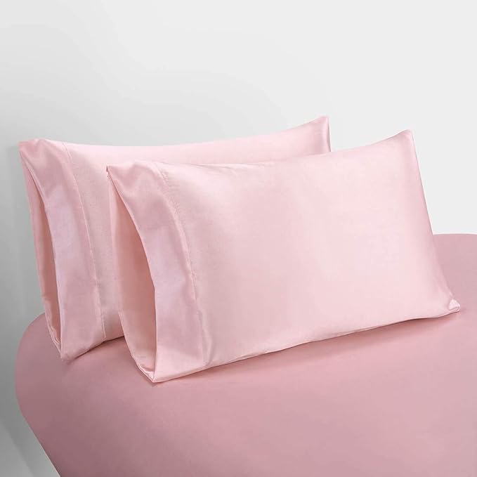 Homiest 3pcs Satin Sheets Set Luxury Silky Satin Bedding Set with Deep Pocket, 1 Fitted Sheet + 1 Flat Sheet + 1 Pillowcase (Twin XL Size, Blush Pink)