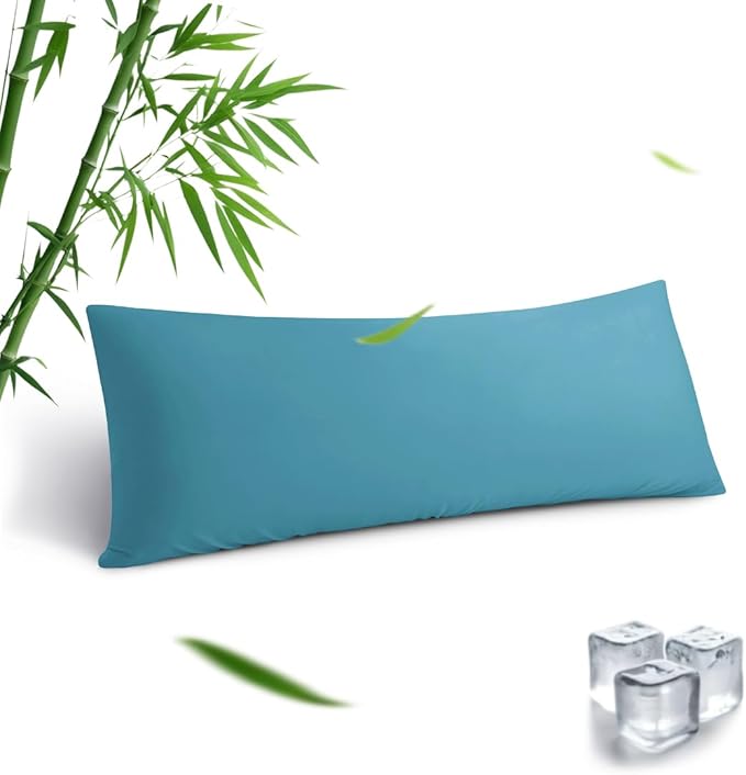 Body Pillowcase, Cooling Viscose from Bamboo Pillow Cover with Zipper Closure, Soft Moisture-Wicking for Hot Sleepers, Hair and Skin-Friendly, Blue, 1 Pack