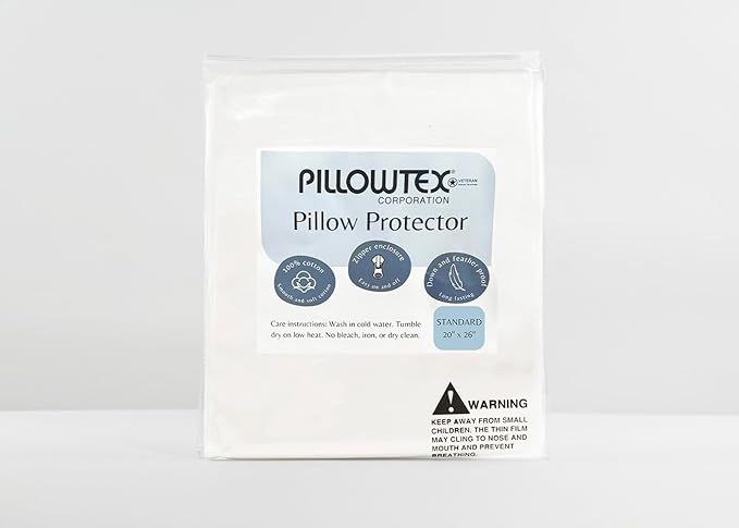 Feather/Down-Proof, 100% Cotton, Pillow Protector - Reduce Pokes with Hypoallergenic, Breathable, Machine Washable, Quiet, Soft Covers - Zippered Enclosure & Machine Washable (1, Standard)
