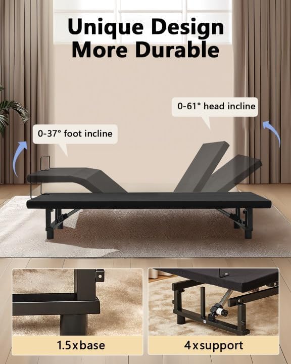 Mixcous King Adjustable Bed Frame Heavy Duty 750 lbs - Zero Gravity Electric Base with Wireless Remote for Back Pain Relief, Head & Foot Incline, Easy Assembly