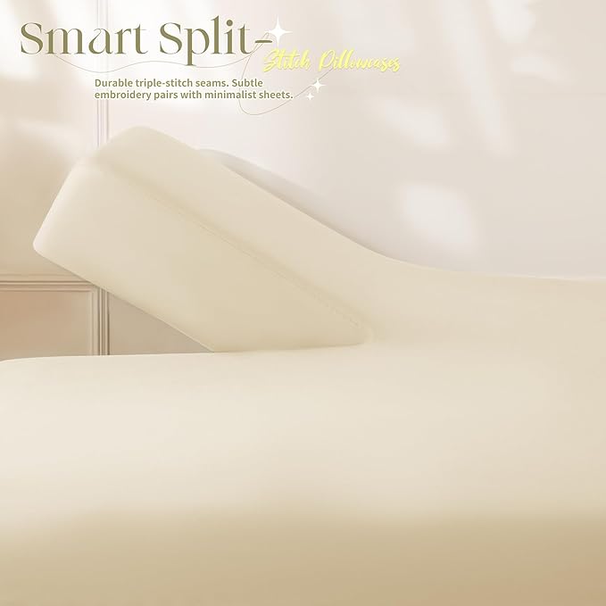 Manyshofu 4 Piece Split Head California King Sheets Sets for Adjustable Bed Sheet, Flex Head Split Top Cal King Sheets Beige Sheet Set - 1800 Thread Count Bedding Set with 14-16 Inch Deep Pockets