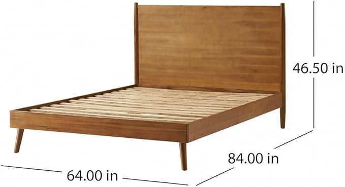 Merax Queen Size Solid Wood Platform Bed, Mid-Century Modern Bed Frame with Splayed Legs, 600 lbs Weight Capacity, No Box Spring Needed, Natural