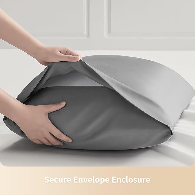 Standard Pillowcases, Cooling Viscose from Bamboo Pillow Covers with Envelope Closure, Soft Moisture-Wicking for Hot Sleepers, Hair and Skin-Friendly, Light Grey, 2 Pack
