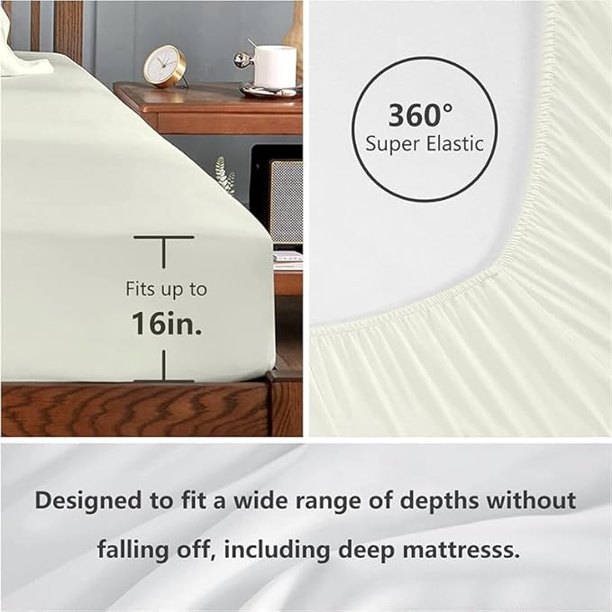 5 Piece Split King Sheet Set, Deep Pockets 16 Inch, 100% Egyptain Cotton, Split King Sheets for Sleep Number Beds, Sheets Sets for Adjustable Bed, Ivory, Solid