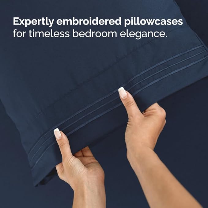 Flex Top Split Head King 4 Piece Sheet Set - Soft, Breathable & Cooling Bed Sheets Set - Hotel Luxury Bedding for Women & Men with Deep Pockets - Wrinkle Free & Fade Resistant - Oeko-Tex - Navy Blue