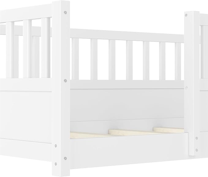 Bellemave Twin Size Floor Bed with High Fence, Wood Montessori Bed with Slats and Guardrails, Montessori Floor Beds Frame for Kids, Girls, Boys, White