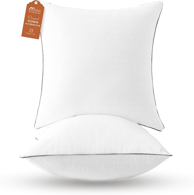 Sasttie Firm Euro Pillow Insert 26x26, European Pillows Set of 2 for Bed, Couch, and Sofa - Oeko-Tex Certified Down Alternative Filling, 2 Pack, 26x26 Inches