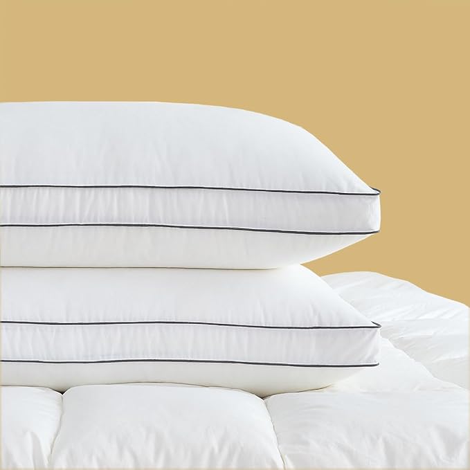 Goose Down Pillows for Neck Pain - Perfect Balance of Softness and Support,Relief for Side and Back Sleepers, Hotel Down Pillows Standard Size Set of 2