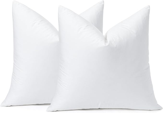 OTOSTAR Pack of 2 Down and Feather Throw Pillow Inserts, 16 x 16 Soft Fluffy Square Pillow Inserts with 100% Cotton Cover Decorative Pillows for Sofa Couch Bed-White