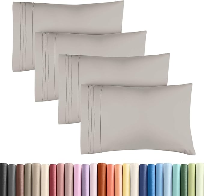 King Standard Pillow Cases Set of 4 - Soft Hotel Quality Pillowcase Covers - Comfy Bedding for Women, Men, Kids & Teens - Machine Washable Pillow Protectors - 4 Piece Set - King Standard Light Grey