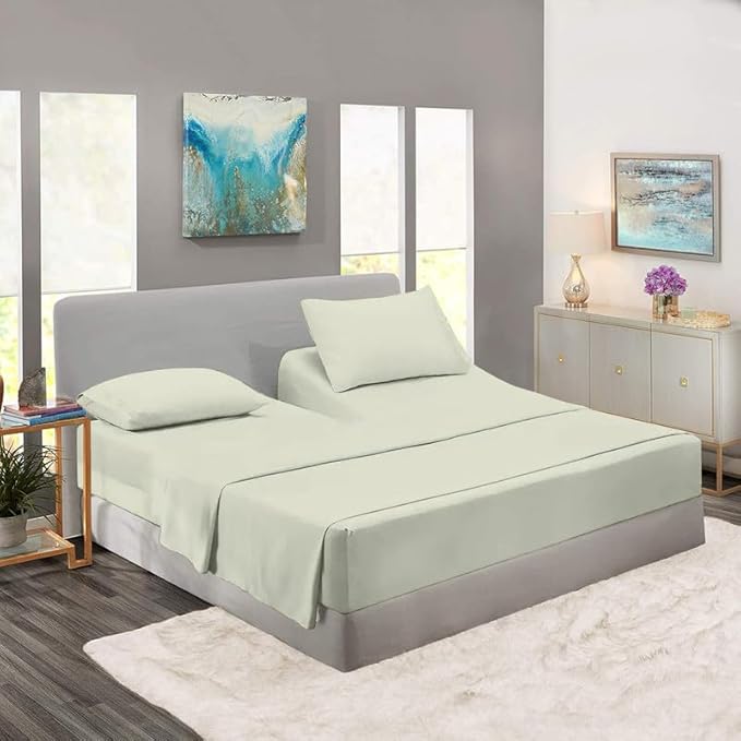 Rajlinen Top Split Head King Sheet Set for Adjustable Beds, Split King Flex Head Sheets, 34 Top Split, 100% Cotton, 16 Deep Pocket, Ivory Solid