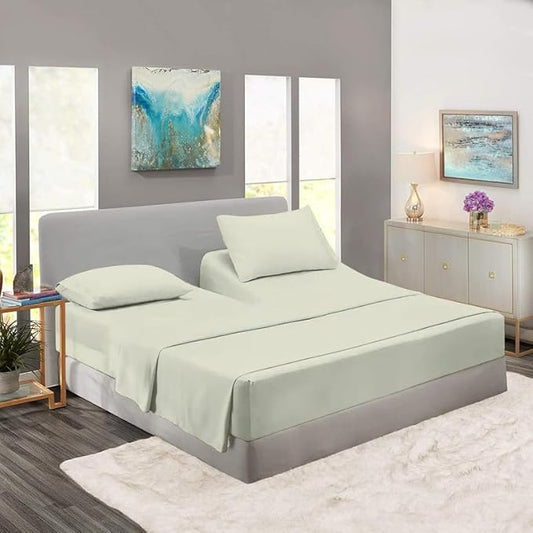 Rajlinen Top Split Head King Sheet Set for Adjustable Beds, Split King Flex Head Sheets, 34 Top Split, 100% Cotton, 16 Deep Pocket, Ivory Solid
