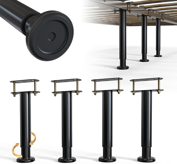 Under Bed Metal Support Legs, Adjustable Height Bed Frame Support Leg, Bed Slat Support Leg for Heavy Duty/Wooden/King/Queen Bed Frame (7"-12.6" (4pcs))