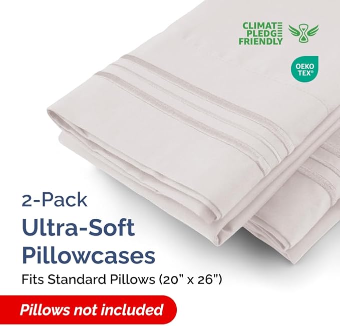 Standard Pillow Cases Set of 2 - Soft Hotel Quality Pillowcase Covers - Comfy & Wrinkle Free - Stain and Fade Resistant - Machine Washable Pillow Protectors - 2 Piece Set - Standard Size Light Grey