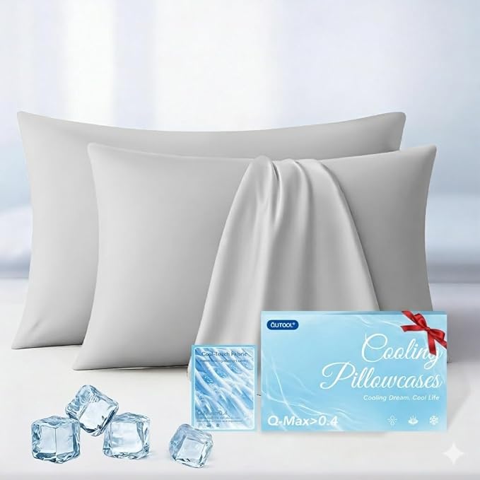 Luxury Cooling Pillowcases King Size 2 Pack, Q-Max>0.4 Cool Touch for Hot Sleepers&Night Sweats Beauty Sleep Anti-Frizz, Softer Than Silk Pillowcover Oeko-TEX Certified Grey