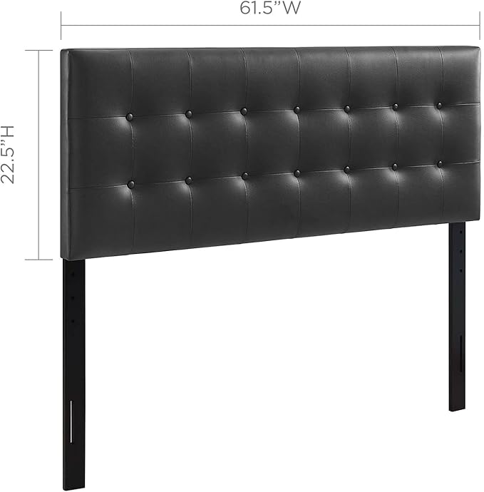 Modway Emily Tufted Button Faux Leather Upholstered Queen Headboard in Black