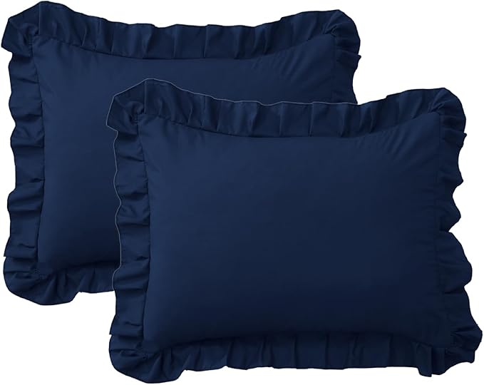 Ruffle Pillow Cases Standard Size Set of 2 –Soft Wrinkle Resistant Brushed Microfiber Ruffled Pillowcases –Envelope Pillow Shams Cover Festive Gift for Hotels,Guest Rooms 20x26 Inch (Navy Blue)