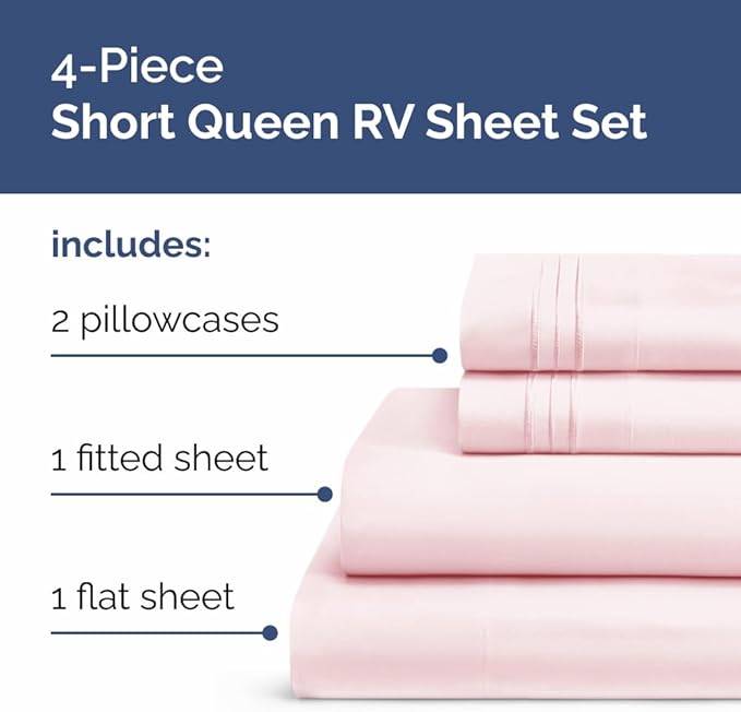 Short Queen Size 4 Piece Sheet Set - RV Short Queen, Soft, Breathable & Cooling Bed Sheets Set with Deep Pockets - Hotel Luxury Bedding for Women & Men - Wrinkle Free & Fade Resistant - Lavender Pink