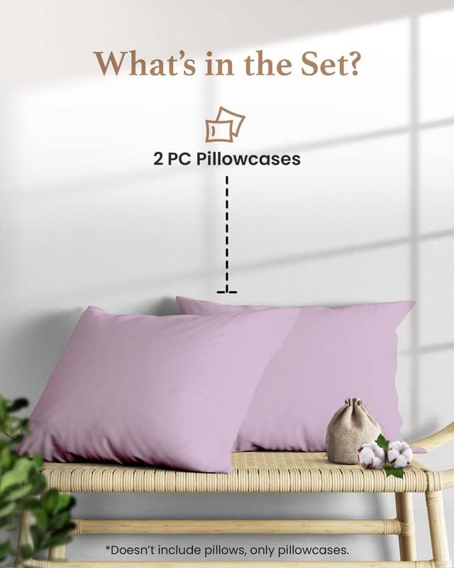 1000 TC Lavender Standard Pillowcases Set of 2 100% Egyptian Cotton Pillow Cases with Long Staple Cotton & Sateen Weave, Silky Soft Hotel - Like Bed Pillow Covers for Comfy Sleeping, Snug Fit