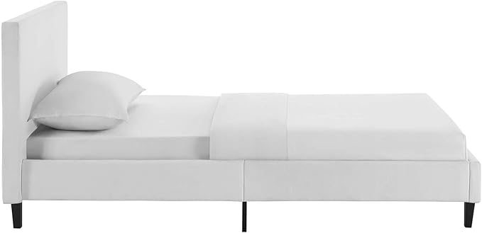 Modway Anya Upholstered White Twin Platform Bed with Wood Slat Support