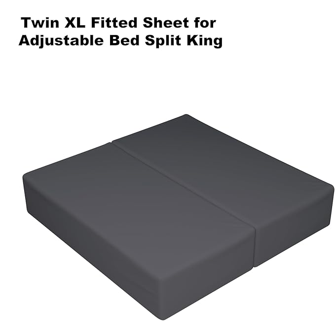 2-Pack Pure Cotton Twin XL Fitted Sheet for Adjustable Bed Split King, 600 TC 16" Deep Pocket Egyptian Cotton Fitted Sheet (2pcs, Twin XL, Dark Grey)