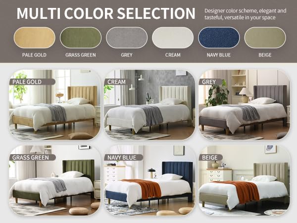 YUHUASHI upholstered Platform Bed Frame/Twin Bed Frame/Modern Geometric Double-Wing Design headboard/Linen Fabric/Easy to Assemble no Noise (Navy Blue, Twin)