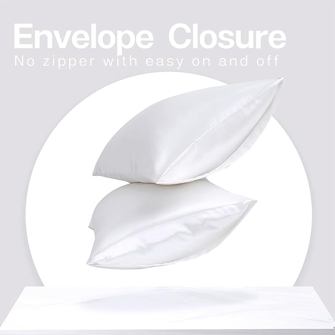 MR&HM Satin Pillowcase for Hair and Skin, Silk Satin Pillowcase 2 Pack, Standard Size Pillow Cases Set of 2, Silky Pillow Cover with Envelope Closure (20x26, White)