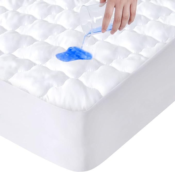 Twin Extra Long (XL) Mattress Pad Waterproof Protector, Twin XL Mattress Protector Cover for College Dorm, Breathable & Noiseless Twin XL Mattress Topper Fitted with Deep Pocket to 14" Depth
