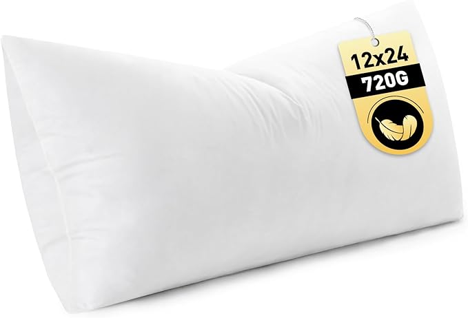 MIULEE 12x24 Inch Down Feather Pillow Insert,Fluffy and Comfy Throw Pillow with Cotton Fabric for Bed Couch and Sofa