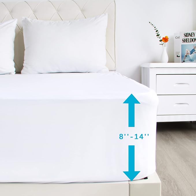 2 Pack Twin Mattress Protector Waterproof, Noiseless & Soft Coverage Mattress Fitted Sheet Twin with Deep Pocket up to 14", Super Breathable & Easy Wash Twin Size Mattress Protector