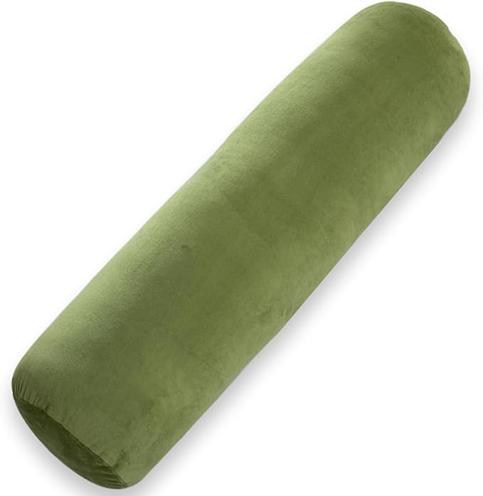 1 MIDDLE ONE Bolster Pillow for Bed, Long Round Body Pillow for Adults with Removable Velvet Cover, Decorative Tube Roll Cylinder Pillow, 35 x 7.87 Inch, Green