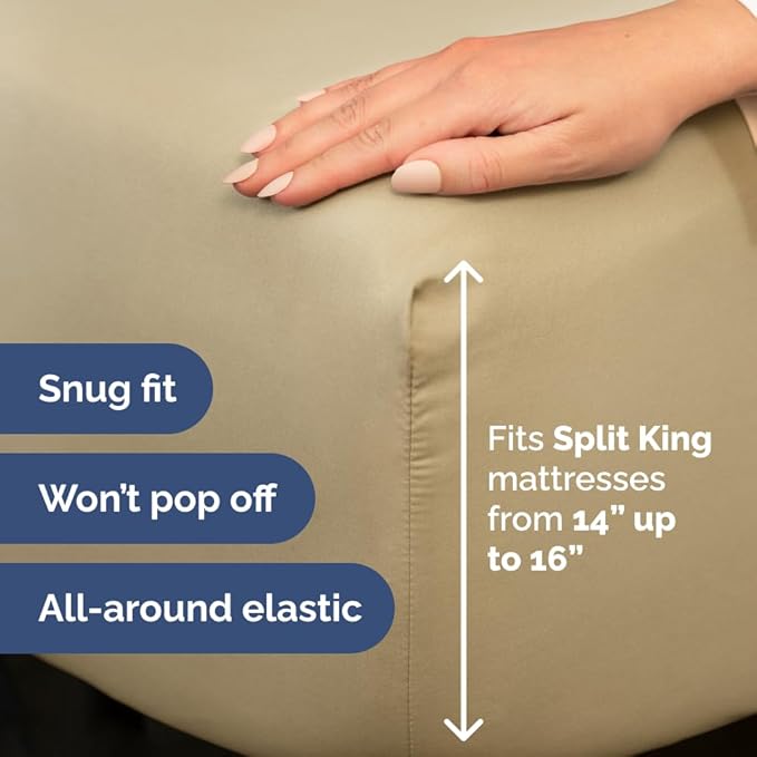 Flex Top Split Head King 4 Piece Sheet Set - Ultra-Soft, Breathable & Cooling Bed Sheets Set - Hotel Luxury Bedding for Women & Men with Deep Pockets - Wrinkle Free & Fade Resistant - Oeko-Tex - Beige
