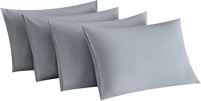 MINIPANDA Light Grey Pillow Cases Set of 4 Queen Size - Gray Pillow Cases Super Soft, Smooth and Breathable - Envelope Design - Machine Washable Lightweight (20X30 Inches (4 PIECE))