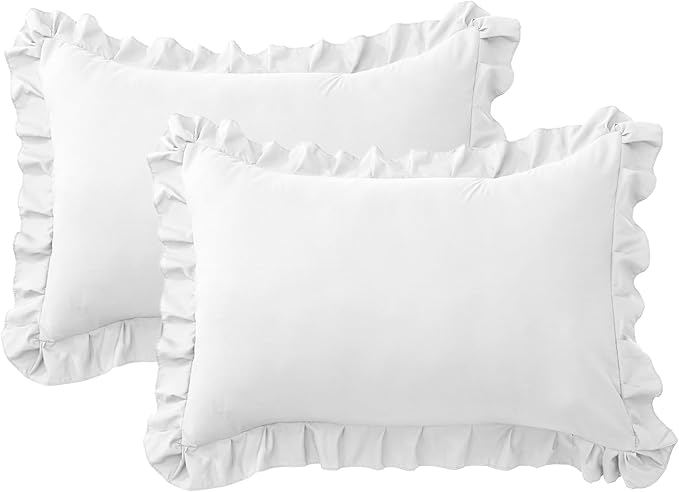 Ruffle Pillow Cases Queen Size Set of 2 – Soft Wrinkle Resistant Brushed Microfiber Ruffled Pillowcases –Envelope Pillow Shams Cover Festive Gift for Hotels,Guest Rooms 20x30 Inch (White)