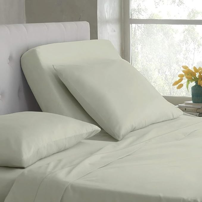 Rajlinen Top Split Head King Sheet Set for Adjustable Beds, Split King Flex Head Sheets, 34 Top Split, 100% Cotton, 16 Deep Pocket, Ivory Solid