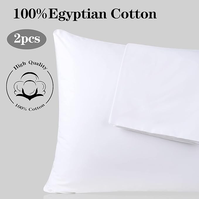 100% Egyptian Cotton King Pillow Protectors Set of 2, 400 Thread Count Sateen Weave Cooling Pillowcase, Easy Care Zippered Style Pillow Covers (White, King)