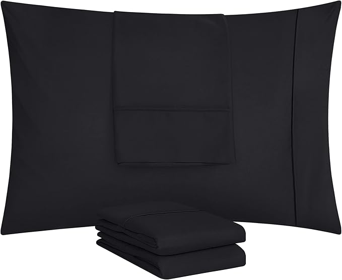 Utopia Bedding King Pillow Cases - 4 Pack - Envelope Closure - Soft Brushed Microfiber Fabric - Shrinkage and Fade Resistant Pillow Covers King Size 20 X 40 Inches (King, Black)