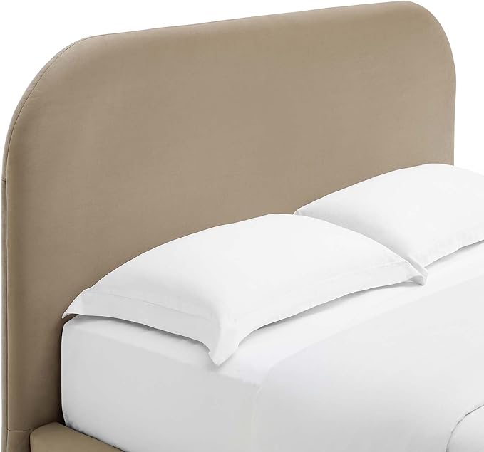 Modway Keynote Modern King Size Bed Frame with Curve Shaped Headboard in Taupe, Upholstered Performance Velvet King Platform Bed, Soft Cloud Bed Frame, No Box Spring Needed