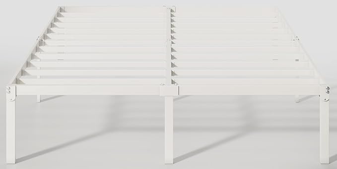 Allewie Queen Bed Frame, 14 inch Metal Platform Beds with Storage Space, No Box Spring Needed and Easy Assembly, White