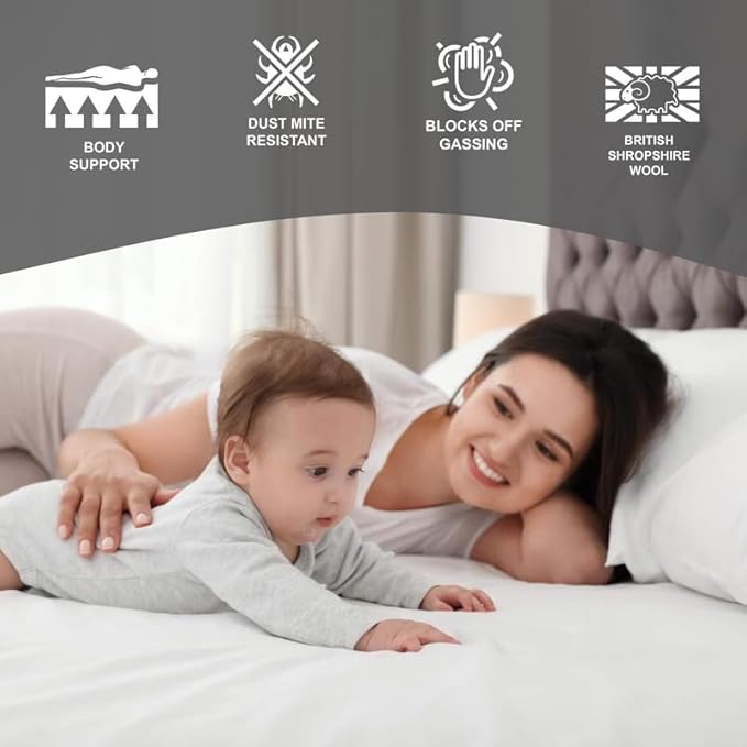 Sleep and Beyond myWoolly Latex Topper, 100% Natural Wool and Latex Filled Mattress Topper,3 in Thick, King 76x80, Ivory