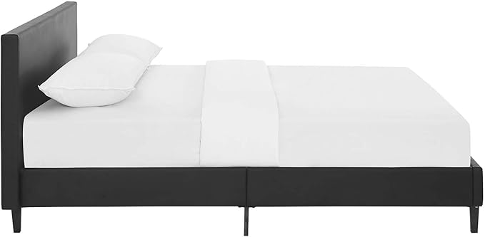 Modway Anya Upholstered Black Faux Leather Full Platform Bed with Wood Slat Support