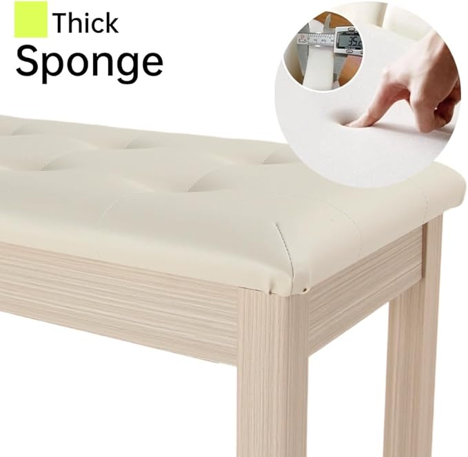 Sanpuli Solid Wood Duet Piano Bench with Storage, Piano Stool and Padded Cushion, Keyboard Bench with Bookcase, Piano Chair and Piano Seat with High-Density Sponges.