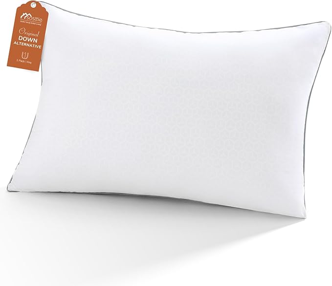 Sasttie Queen Size Pillow, Hotel Collection Single Bed Pillow for Side, Back, and Stomach Sleepers - Down Alternative Plump Filling - White, Set of 1, Queen, 20x30 Inches