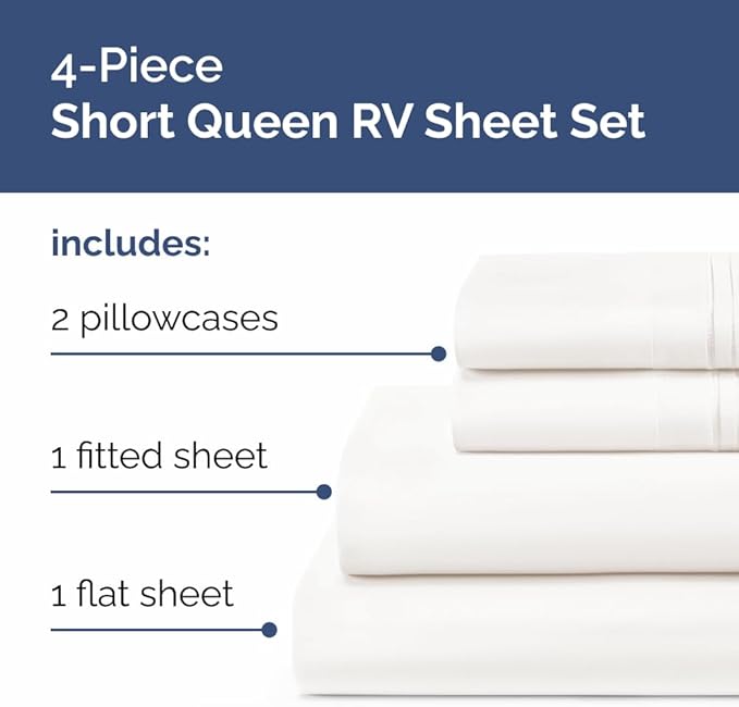 Short Queen Size 4 Piece Sheet Set - RV Short Queen, Soft, Breathable & Cooling Bed Sheets Set with Deep Pockets - Hotel Luxury Bedding for Women & Men - Wrinkle Free & Fade Resistant - Antique White