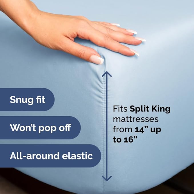Flex Top Split Head King 4 Piece Sheet Set - Ultra-Soft, Breathable & Cooling Bed Sheets Set - Hotel Luxury Bedding for Women & Men with Deep Pockets - Wrinkle and Fade Free - Oeko-Tex - Light Blue