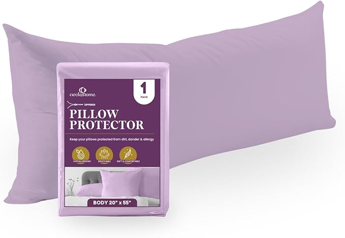 CirclesHome Pillow Protectors Single Pack Body (20 x 55) Zippered - 100% Cotton Breathable Pillowcases - Protects Pillows from Dirt, Dust and Debris (Body- Single Pack - 20x55)
