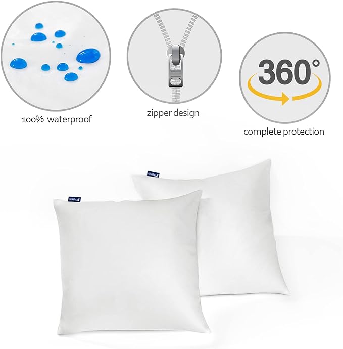 Euro Size Pillow Protectors 2 Pack, Waterproof European Square Pillow Covers Zippered Pillow Encasement, 26"x 26"