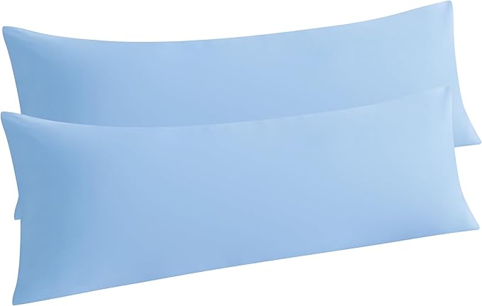 NTBAY Body Pillow Cases Set of 2, 2 Pack Brushed Microfiber 20x54 Pillow Cases, Soft, Wrinkle, Fade, Stain Resistant Sky Blue Pillow Cases with Envelope Closure, 20x54 Inches, Sky Blue