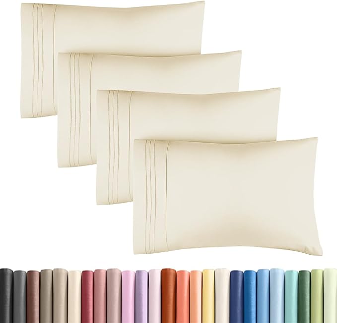 King Standard Pillow Cases Set of 4 - Soft Hotel Quality Pillowcase Covers - Comfy Bedding for Women, Men, Kids & Teens - Machine Washable Pillow Protectors - 4 Piece - King Standard Size Off White